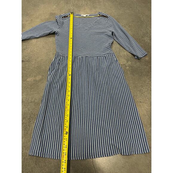Boden Janie Stripe A-Line Dress Navy Grey Pockets 3/4 Sleeves Size 10L Women's - Picture 3 of 5